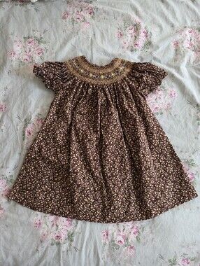 Rosalina Collections Brown Floral Calico Smocked Dress 2T